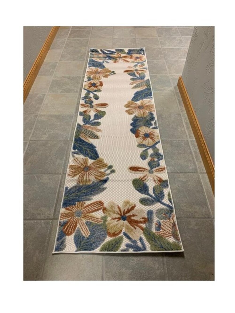 Nourison Modern Floral Border Indoor/Outdoor Runner Rug 2'2" x 7'6" Beige Multi